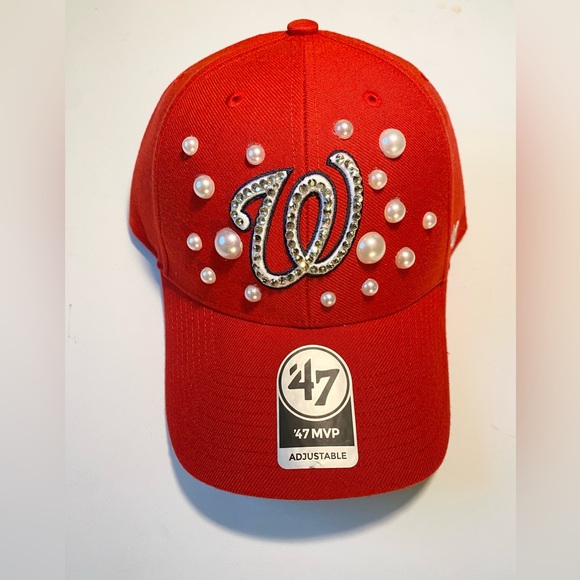 47 Bling Washington Nationals Hat in Red - Picture 2 of 4